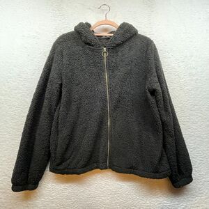 Bobeau Jacket Women Small Black Full Zip Sherpa Fleece Hooded Nordstrom Short